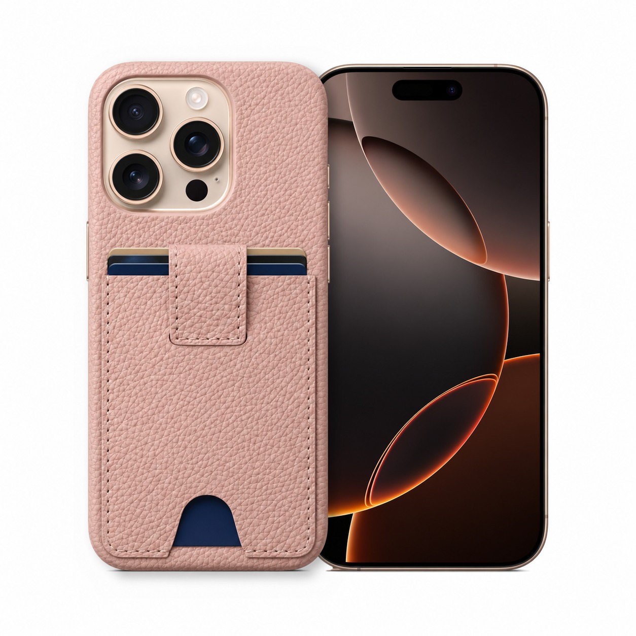 本革カードポケットケース iPhone 16 Pro ライトピンク