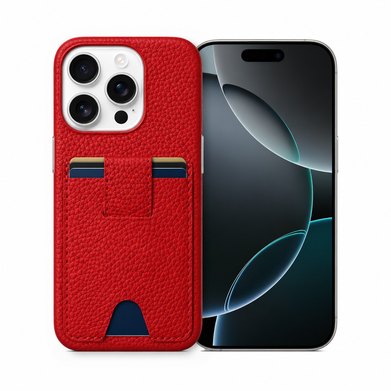 本革カードポケットケース iPhone 16 Pro レッド