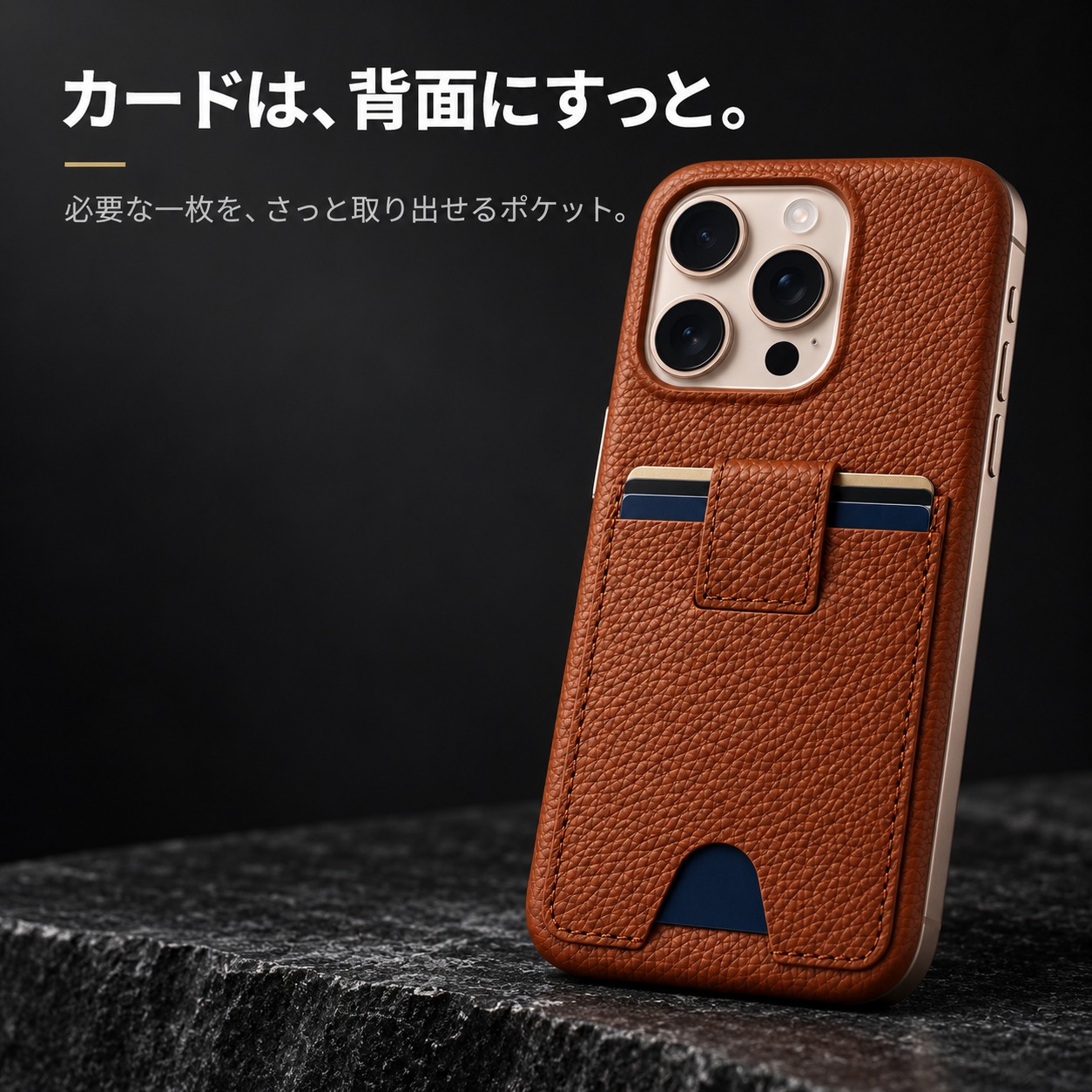 背面ポケットからカードを取り出す