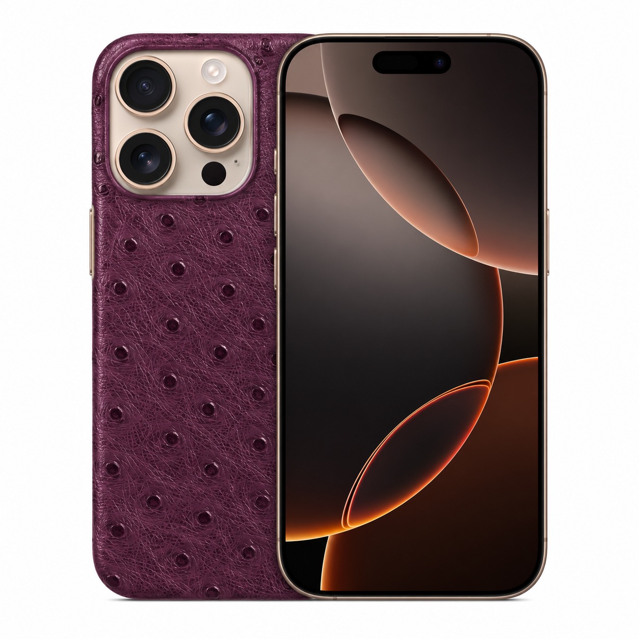 ダチョウ柄本革ケース iPhone 16 Pro パープル