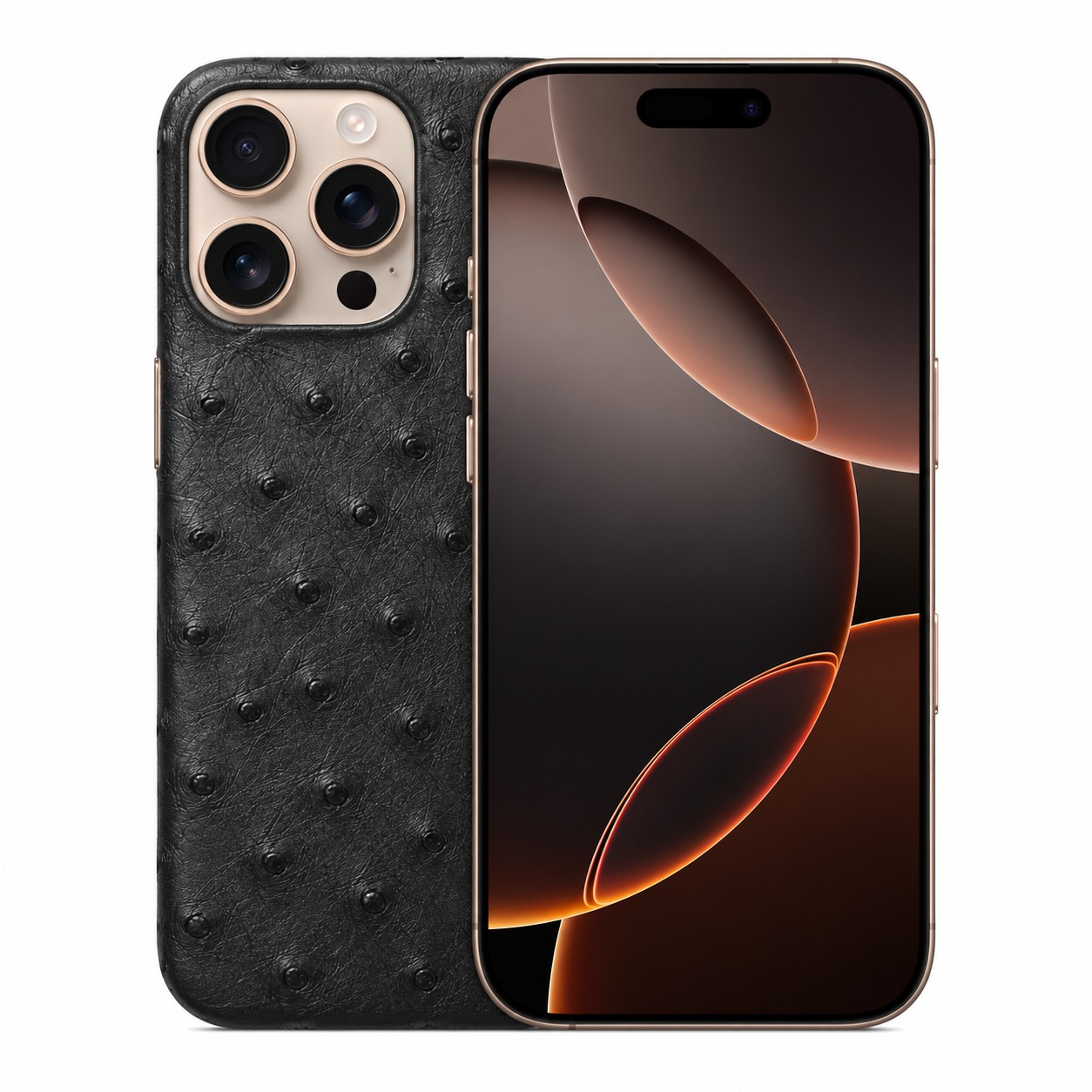 ダチョウ革ケース iPhone 16 Pro ブラック
