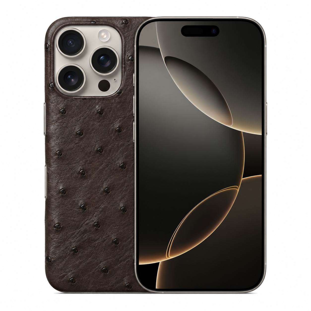 ダチョウ革ケース iPhone 16 Pro ダークブラウン