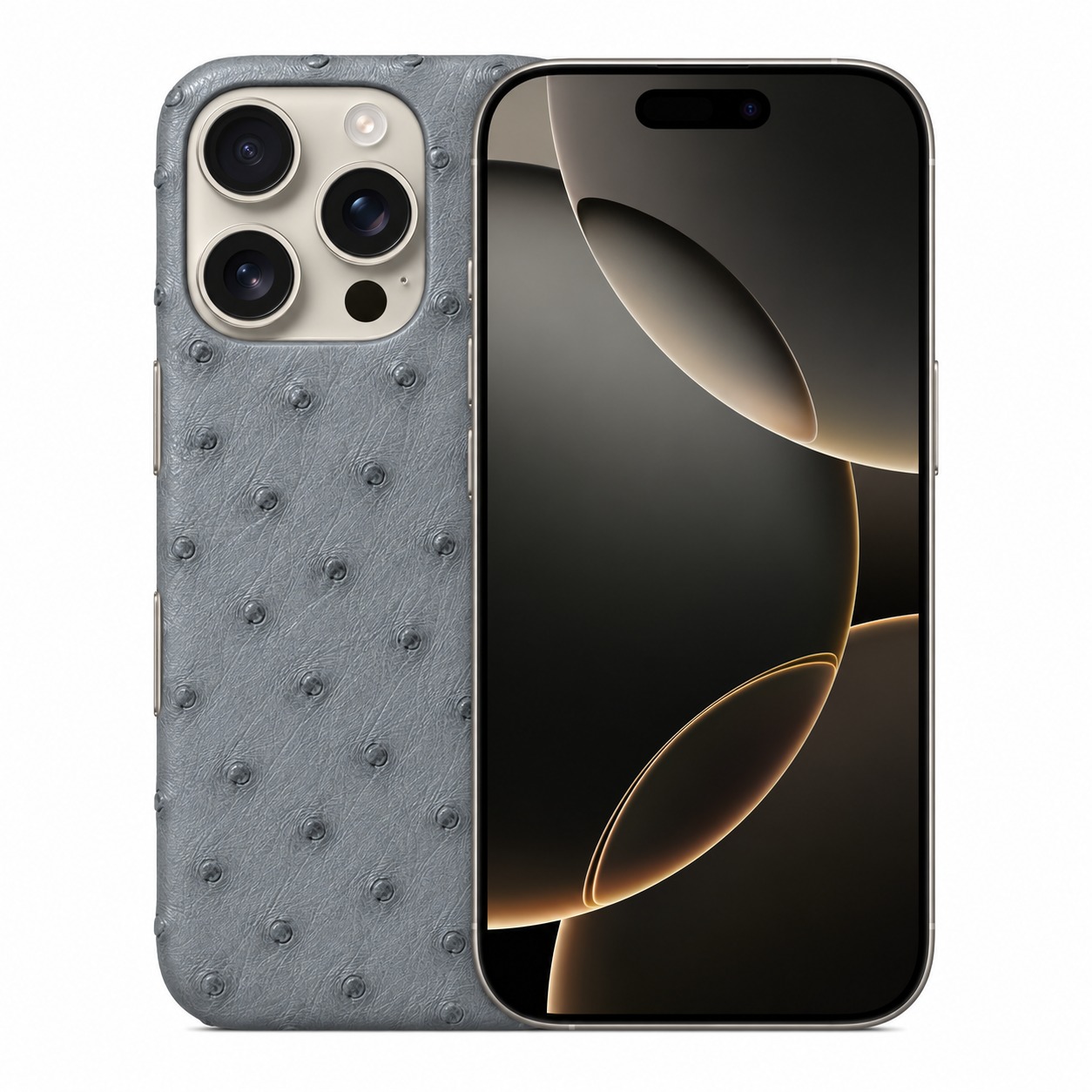 ダチョウ革ケース iPhone 16 Pro グレー