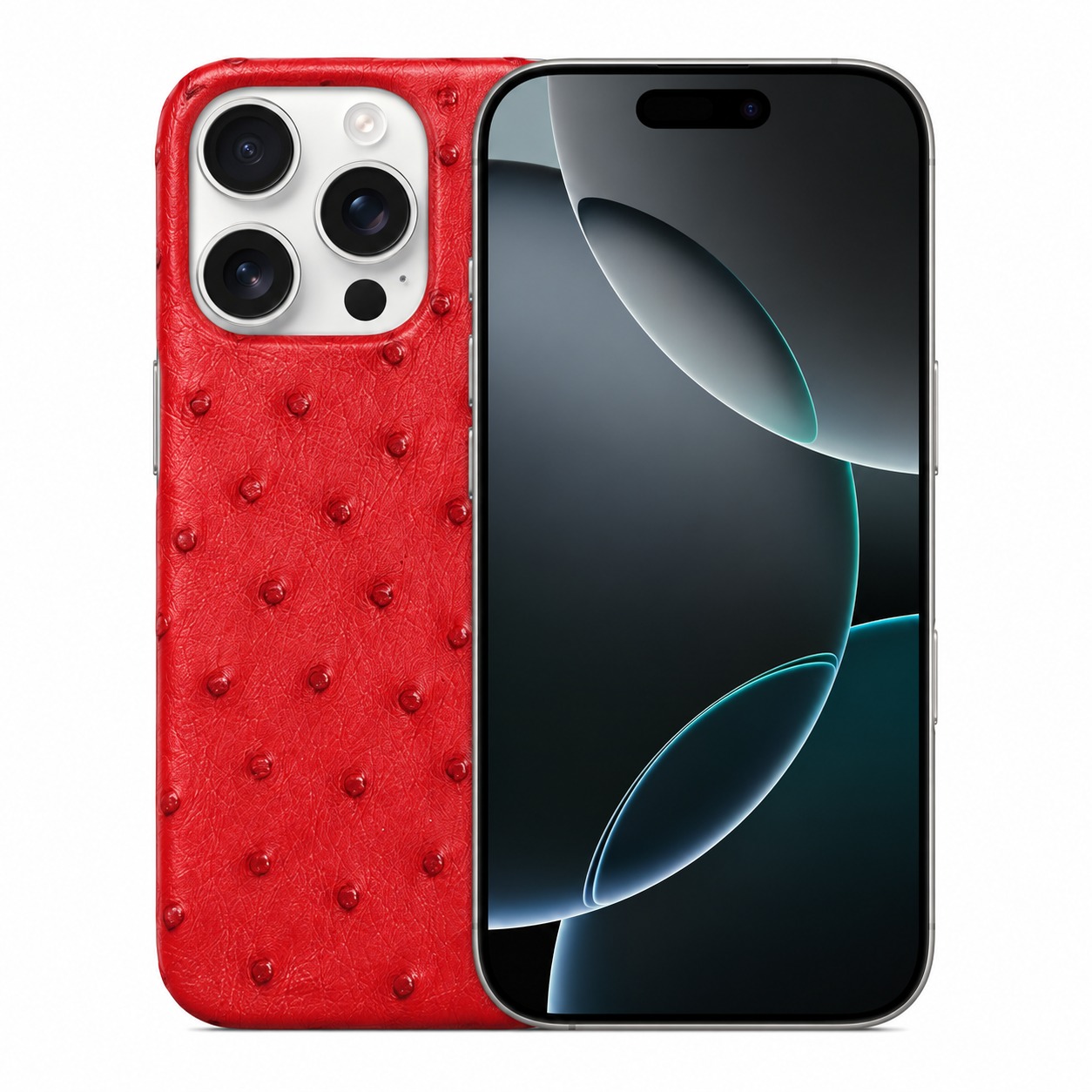 ダチョウ革ケース iPhone 16 Pro レッド
