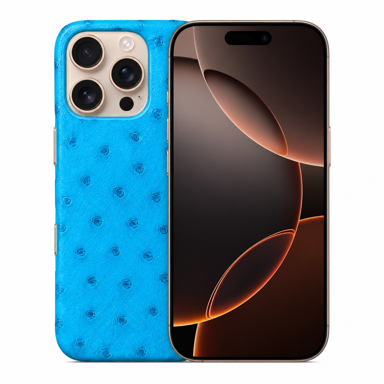 ダチョウ革ケース iPhone 16 Pro スカイブルー