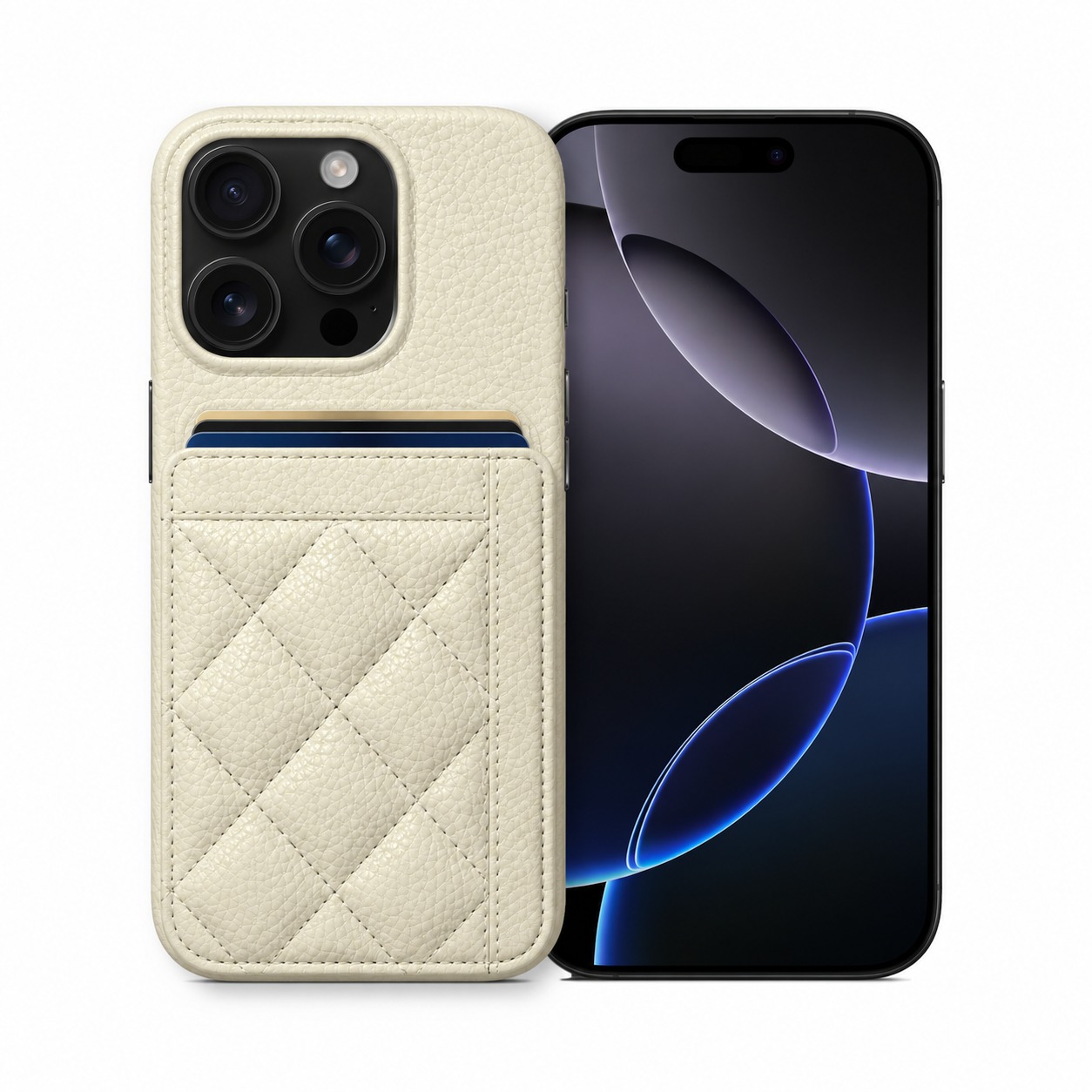 キルティングカードポケットケース iPhone 16 Pro アイボリー