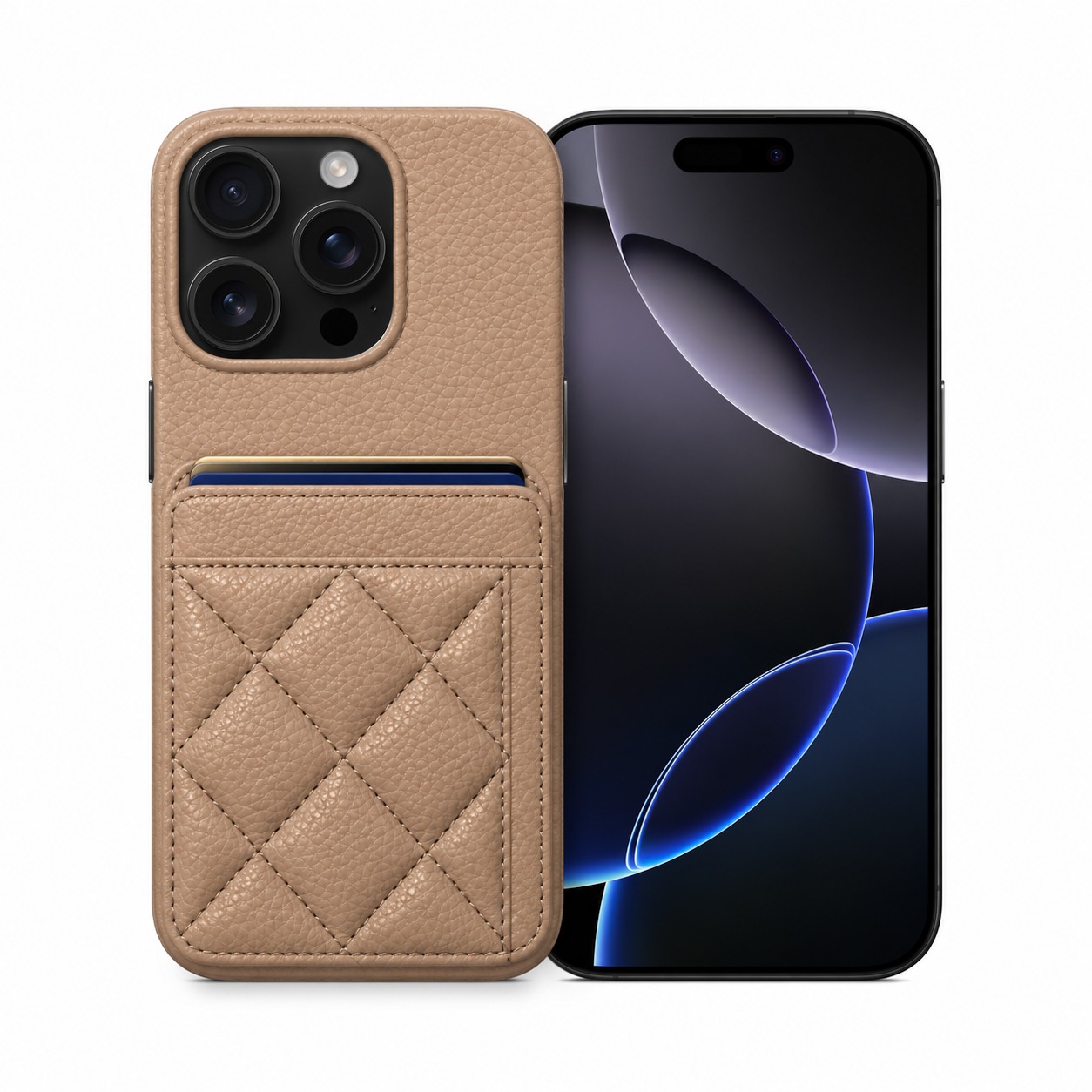 キルティングカードポケットケース iPhone 16 Pro ピンクベージュ