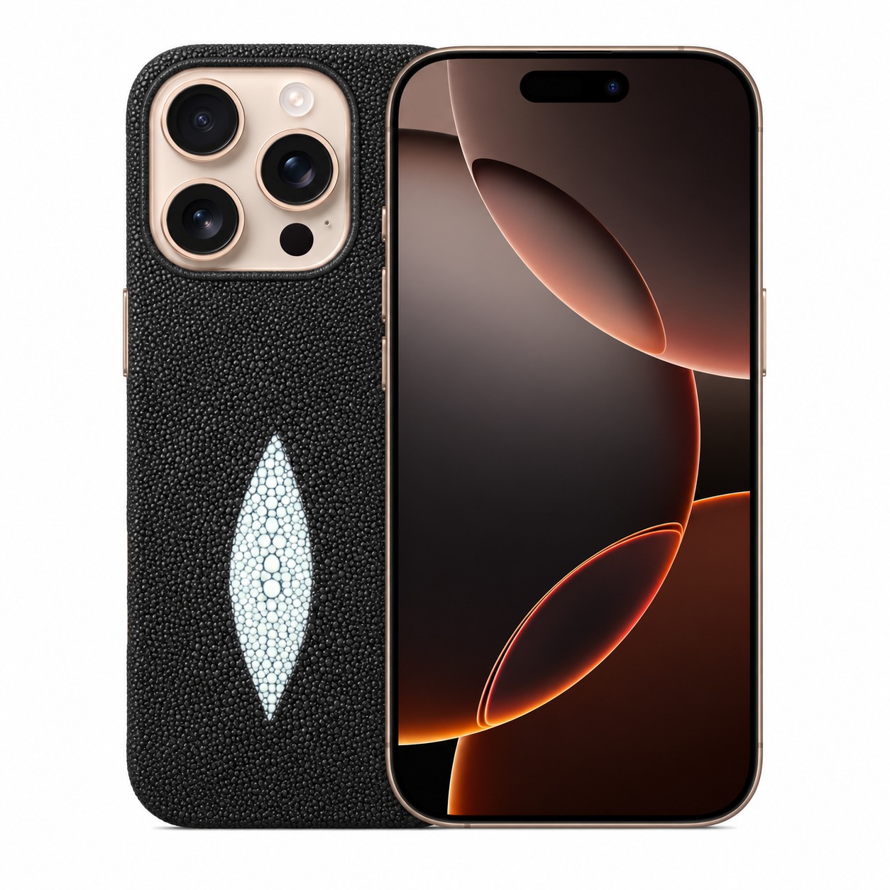 スティングレイ（エイ革）ケース iPhone 16 Pro ブラック・ホワイトアイ