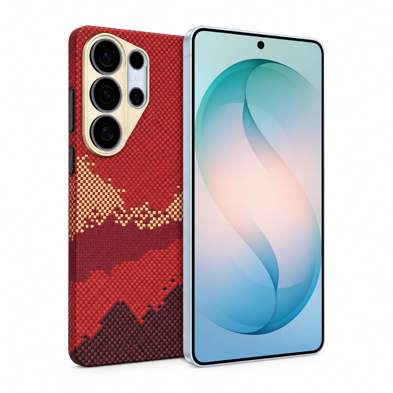 アラミド繊維 Galaxy S26 Ultra ケース 山並み柄・星空 レンズリング付き マグネット内蔵