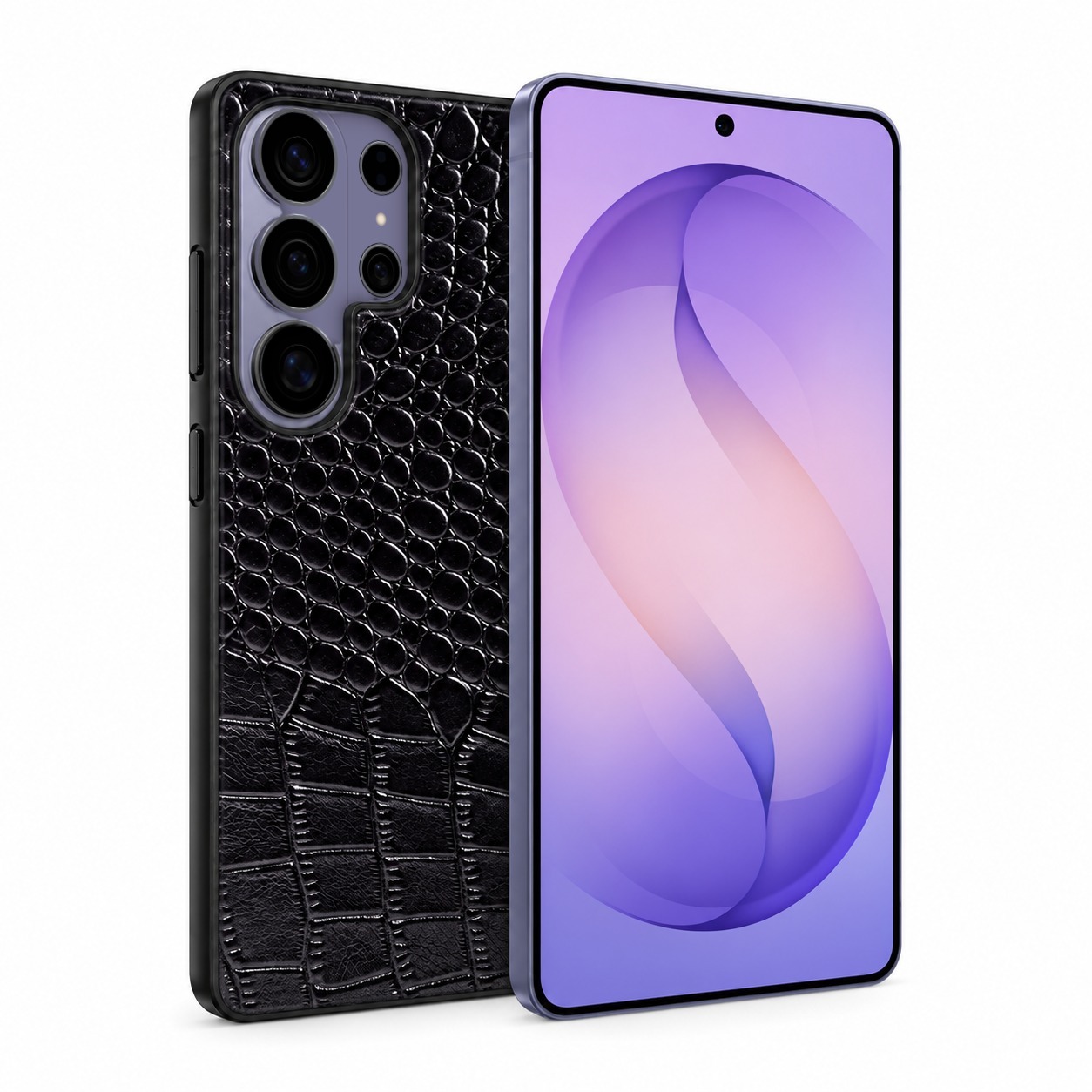 クロコ型押し牛革ケース ブラック Galaxy S26 Ultra