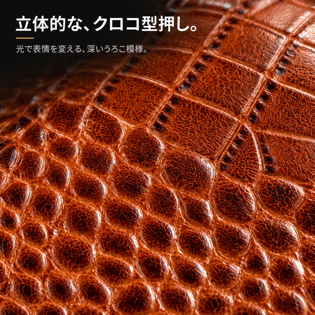 立体的なクロコ型押し（クローズアップ）
