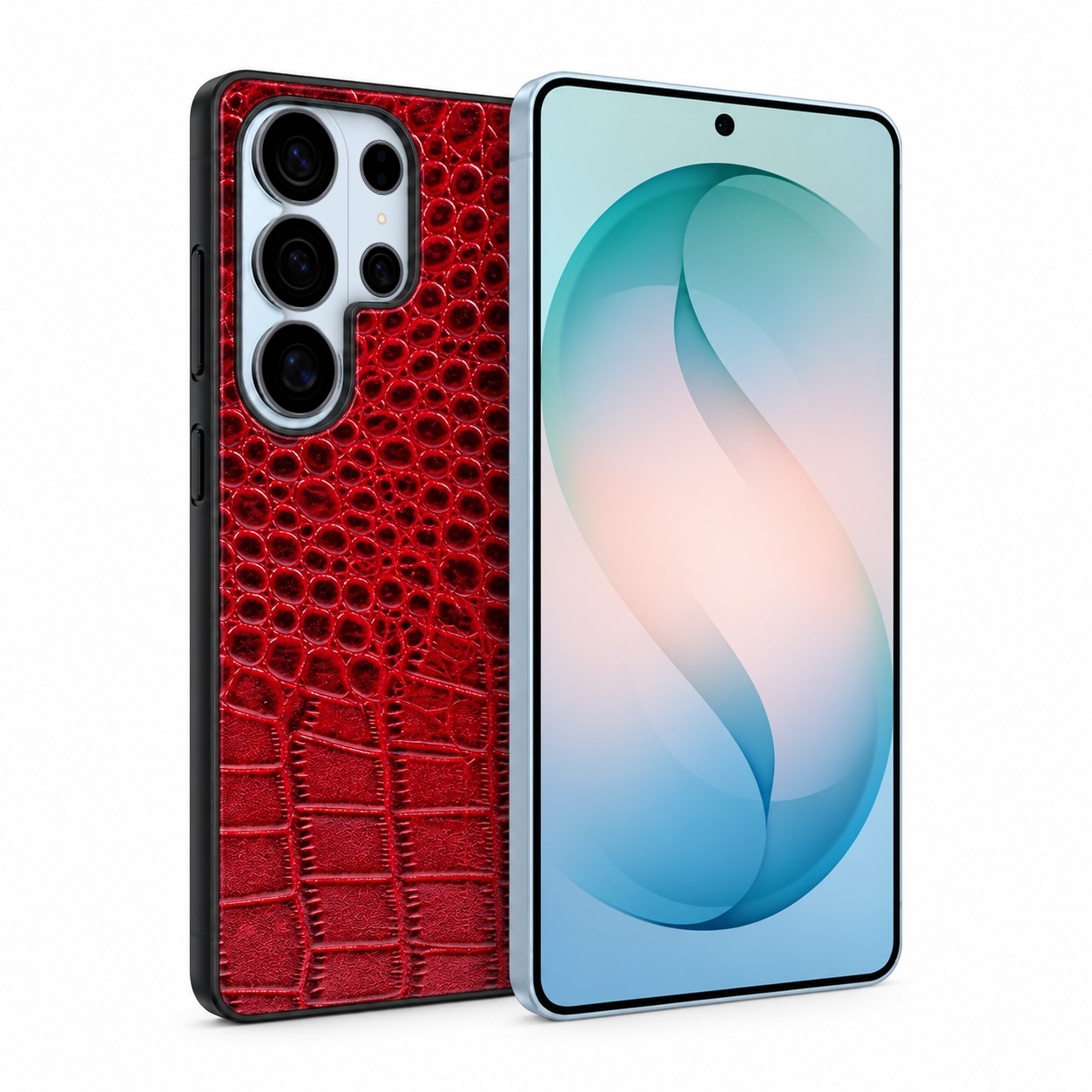 クロコ型押し牛革ケース レッド Galaxy S26 Ultra