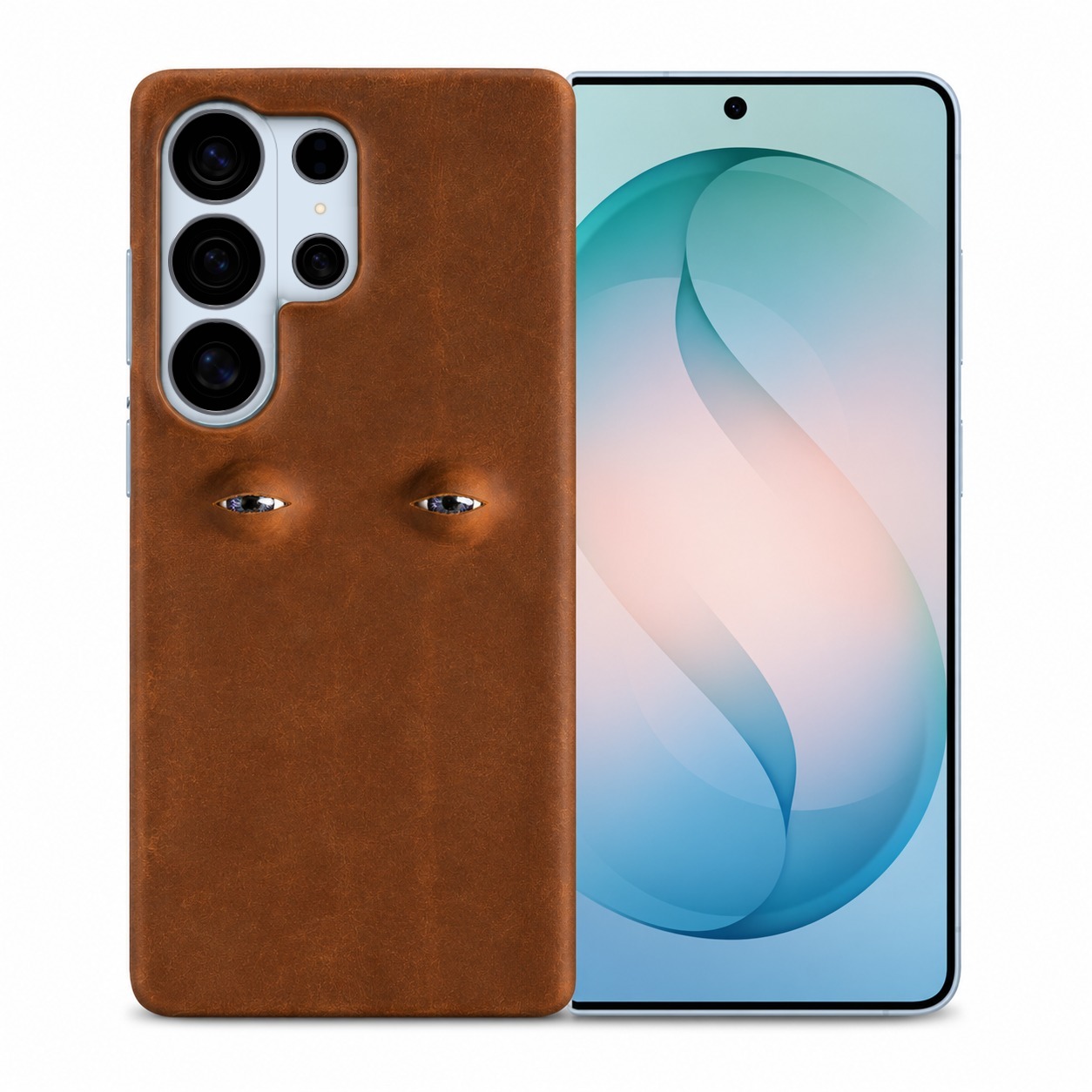 本革 Galaxy S26 Ultra ケース 目のデザイン マイクロファイバー内張り 牛革