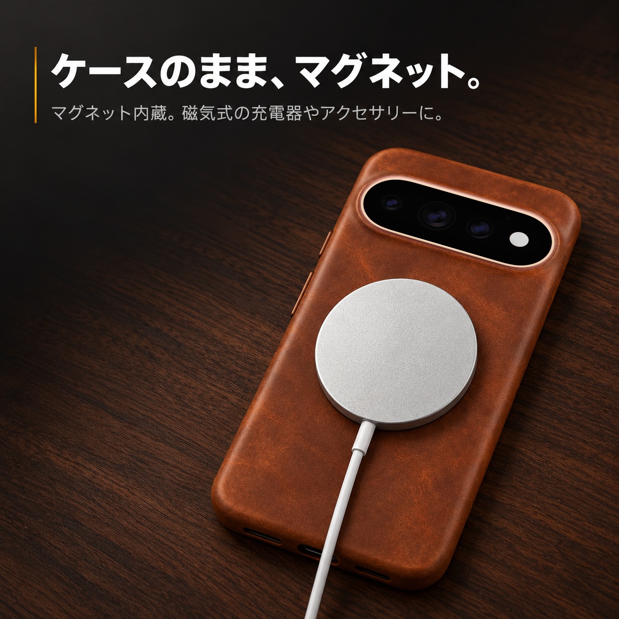 ケースを付けたまま磁気式充電器に装着