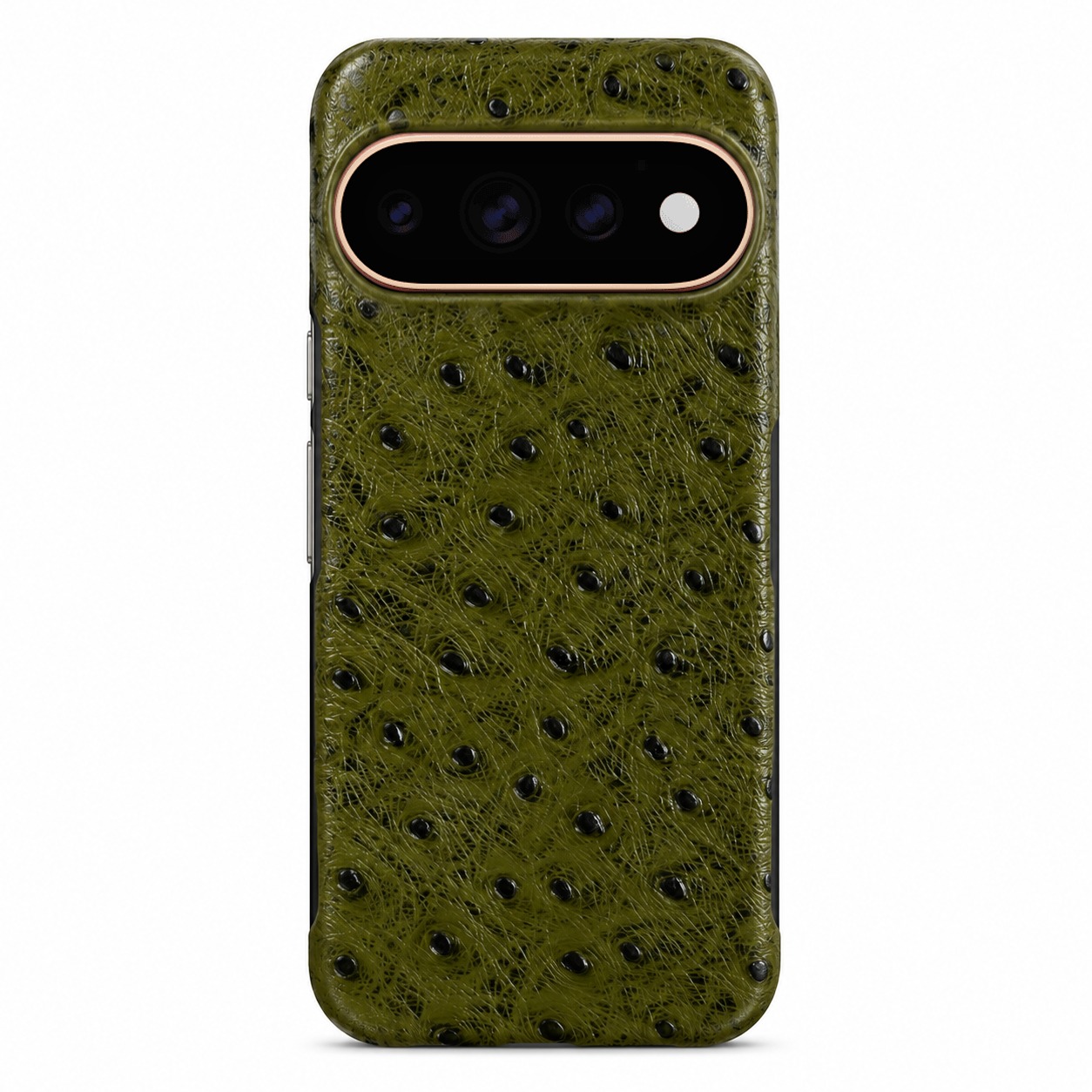 ダチョウ柄 本革ケース Pixel 11 Pro / 11 Pro XL オリーブグリーン
