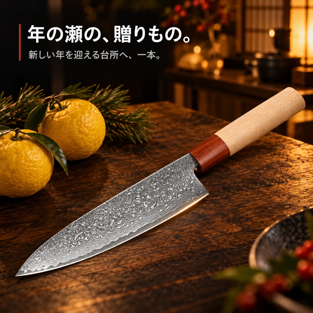 年末の台所に置いた牛刀