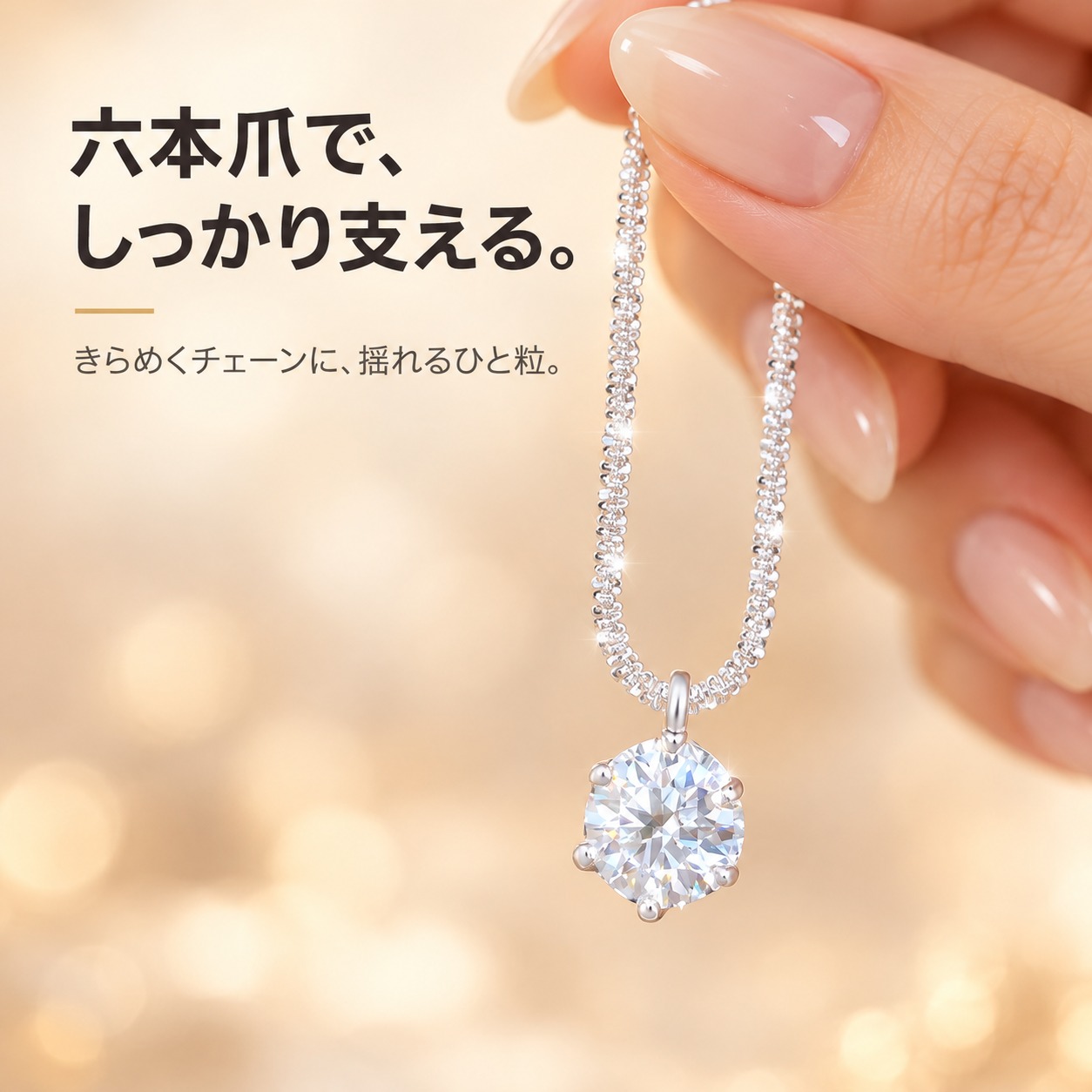 六本爪で支えるペンダントトップ