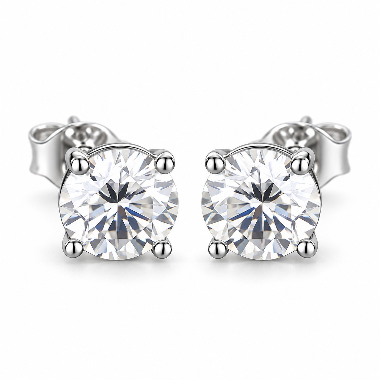 モアサナイト スタッドピアス 4本爪 S925シルバー ペア 0.5ct
