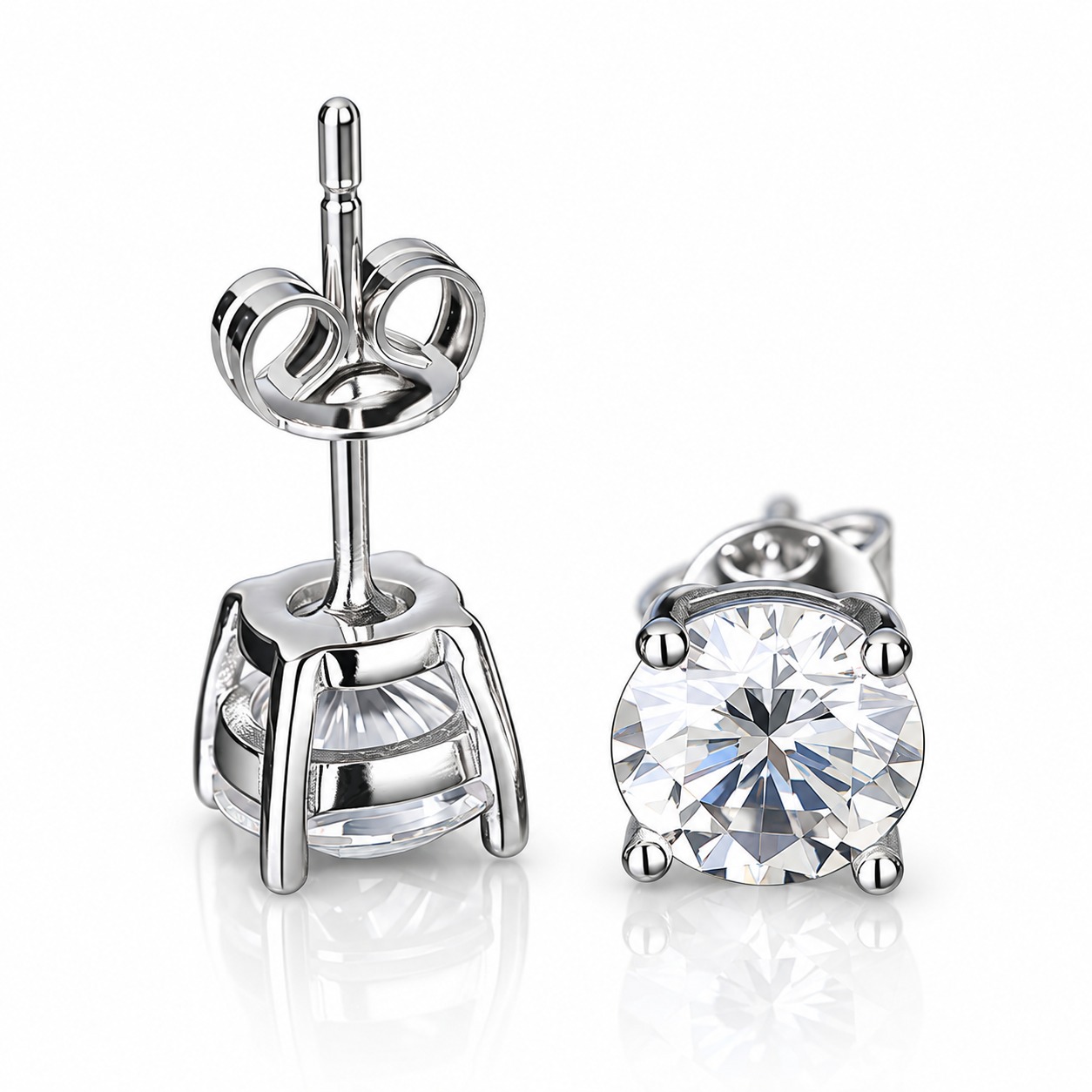 モアサナイト スタッドピアス S925シルバー 4本爪 ペア 0.5ct・1ct